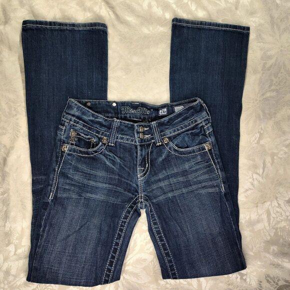 Miss Me Jeans Womens 26 Bootcut Lowrise Rhinestone Embellished Stretchy - Picture 2 of 10